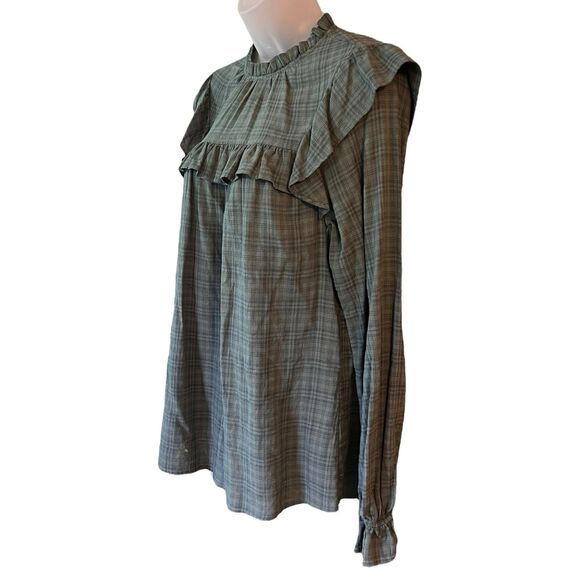 Universal Threads Green/Blue Plaid Ruffled Shirt Sz Small Prairie Cottagecore - Picture 14 of 14